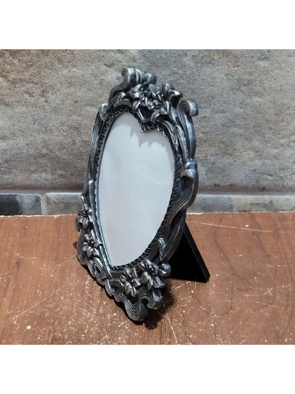 Vintage Interpur Metal Pewter Heart Shaped Standing Picture Frame